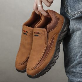 Men Sneakers Light Loafers Slip on Casual Shoes for Men Comfortable Walking Luxury Brand Male Business Shoe Driving Footwear (Color: Brown, size: 44)