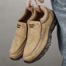Men Sneakers Light Loafers Slip on Casual Shoes for Men Comfortable Walking Luxury Brand Male Business Shoe Driving Footwear (Color: Khaki, size: 46)