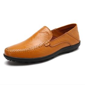 VANCAT Big Size 37-46 Slip On Casual Men Loafers Spring And Autumn Mens moccasins Shoes Genuine Leather Men's Flats Shoes (Color: Yellow brown, size: 10.5)