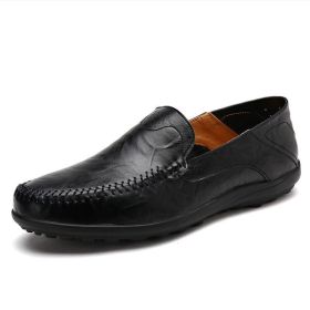 VANCAT Big Size 37-46 Slip On Casual Men Loafers Spring And Autumn Mens moccasins Shoes Genuine Leather Men's Flats Shoes (Color: Black, size: 11.5)