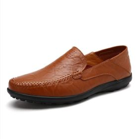 VANCAT Big Size 37-46 Slip On Casual Men Loafers Spring And Autumn Mens moccasins Shoes Genuine Leather Men's Flats Shoes (Color: Red Brown, size: 9)