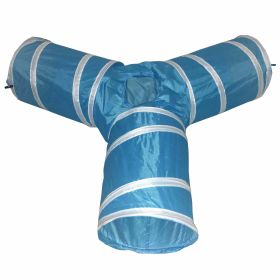 Pet Life 3-Way Kitting-Go-Seek Interactive Collapsible Passage Kitty Cat Tunnel (Color: Blue/white)